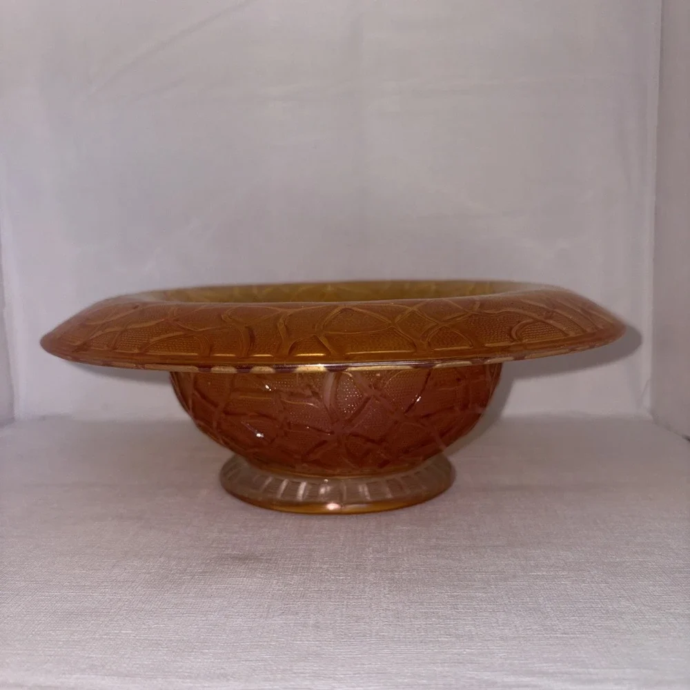 Vintage Imperial Marigold Carnival Glass Soda Gold Rolled Rim Bowl